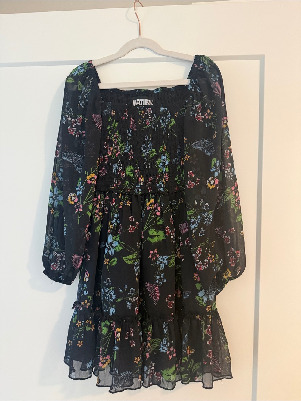 Katie J NYC Black Floral Smocked Dress